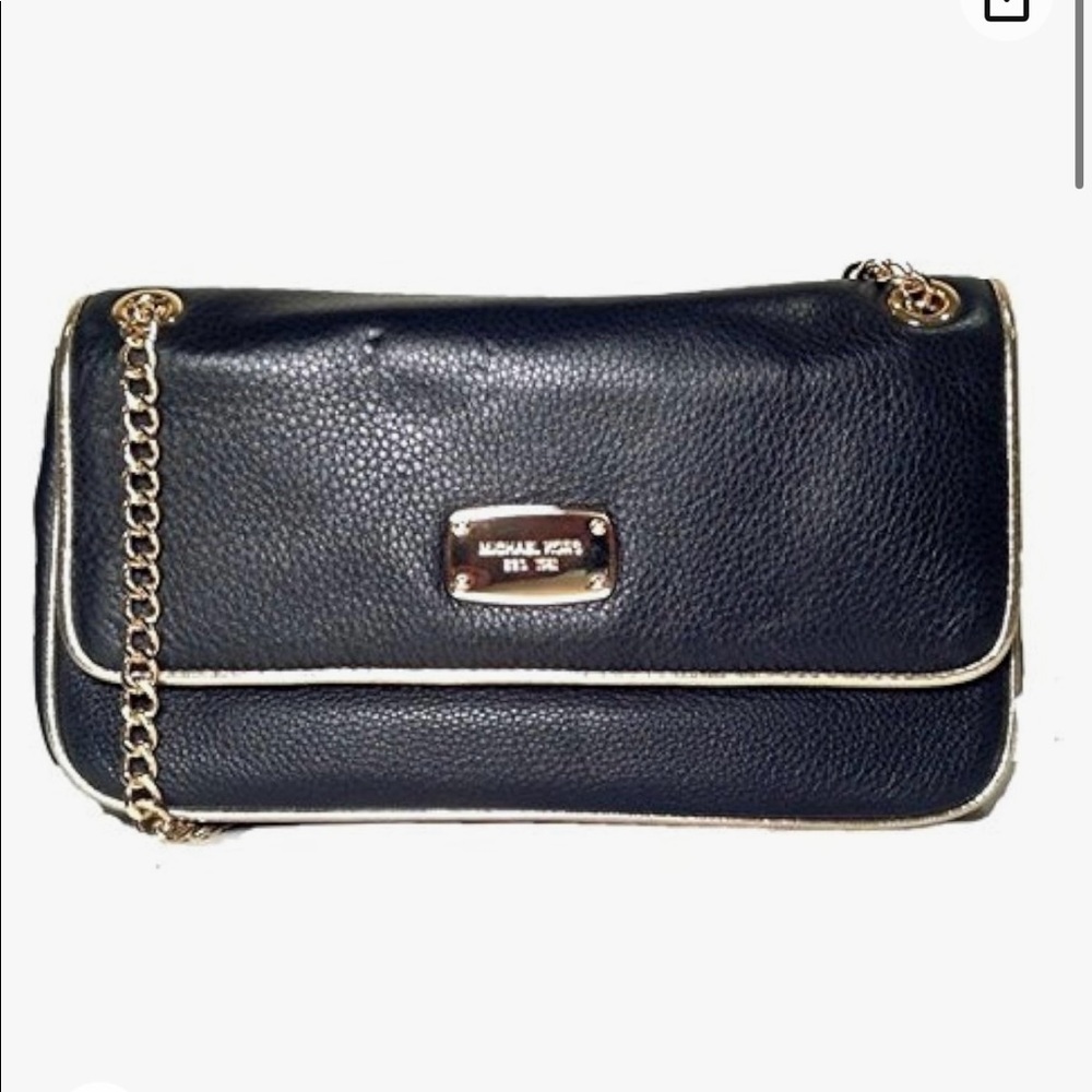 Michael Kors Jet Set Chain Leather Shoulder Flap Bag, Black /Gold